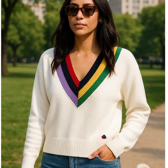 Clare V. Women's Varsity Sweater size small Cotton Preppy Academic Multicolor - Picture 1 of 7